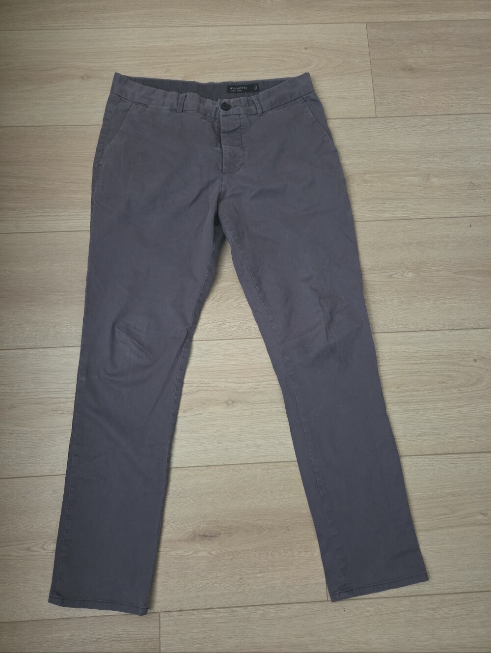 $149 MSRP All Saints Park Chino Gray Pants 33 X32 Actual 35" Waist Button Fly